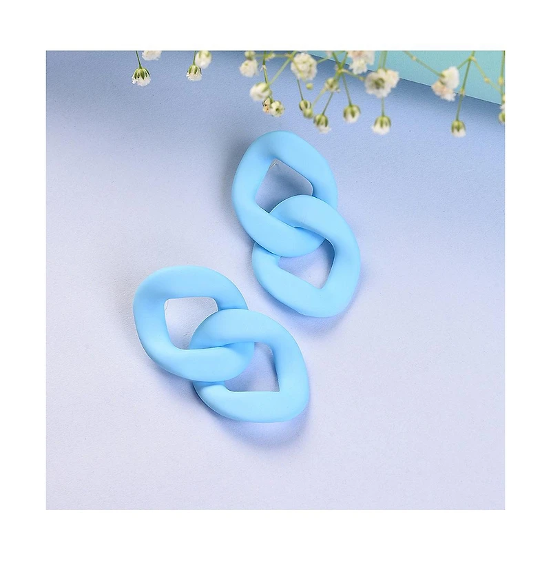 Sohi Women's Blue Chain-link Drop Earrings