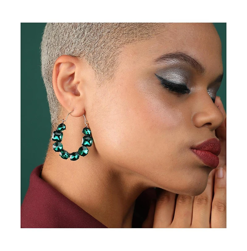 Sohi Women's Green Embellished Hoop Earrings