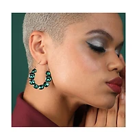 Sohi Women's Green Embellished Hoop Earrings