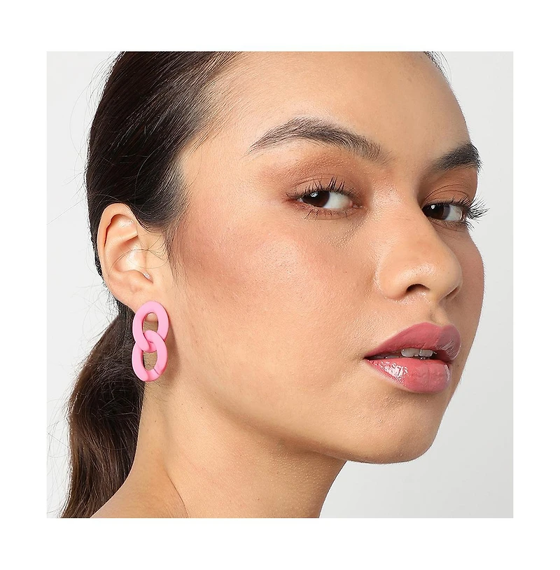 Sohi Women's Pink Chainlink Drop Earrings