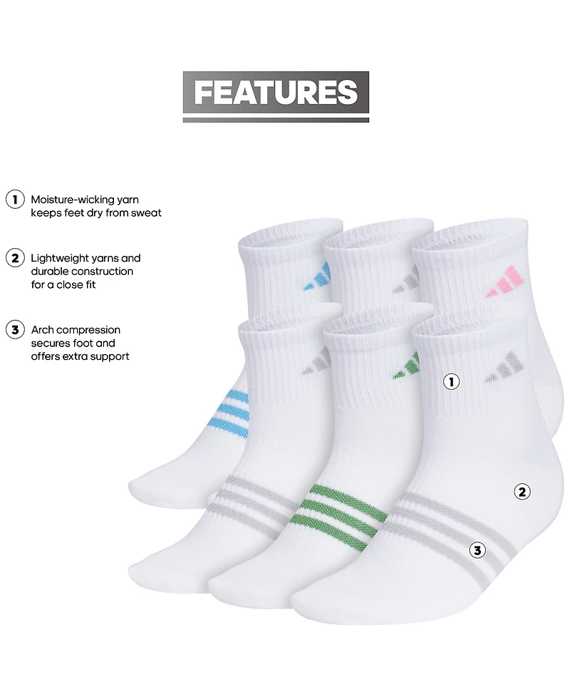 adidas Women's 6-Pk. Superlite 3.0 Quarter Socks