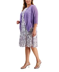 Connected Plus Printed Dress and Mesh Jacket