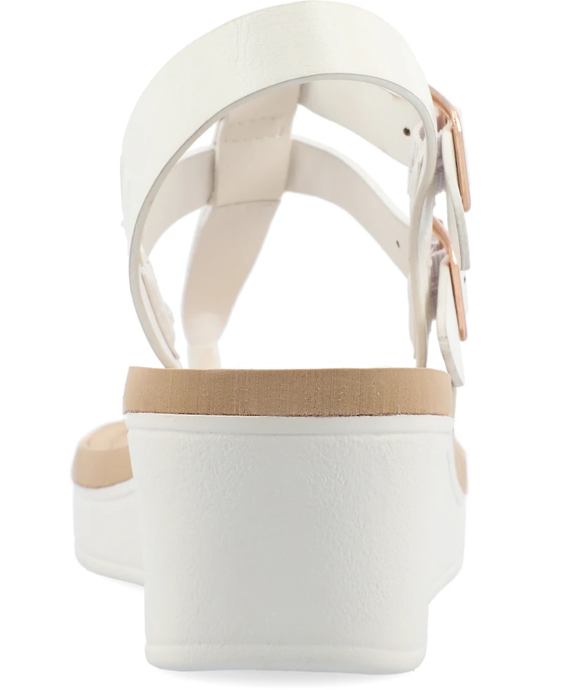 Journee Collection Women's Bianca Double Buckle Platform Wedge Sandals