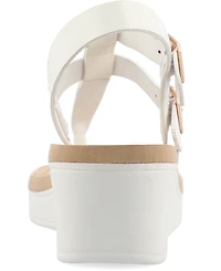 Journee Collection Women's Bianca Double Buckle Platform Wedge Sandals