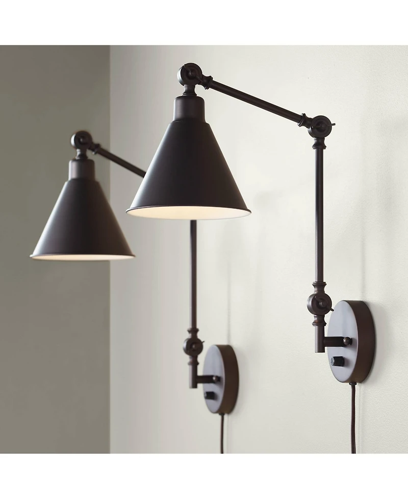360 Lighting Wray Modern Industrial Swing Arm Wall Lamps Set of 2 Dark Bronze Plug-in 6" Light Fixture Up Down for Bedroom Reading Living Room Ha