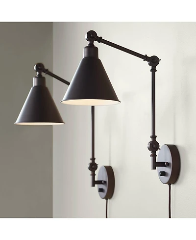 360 Lighting Wray Modern Industrial Swing Arm Wall Lamps Set of 2 Dark Bronze Plug-in 6" Light Fixture Up Down for Bedroom Reading Living Room Ha