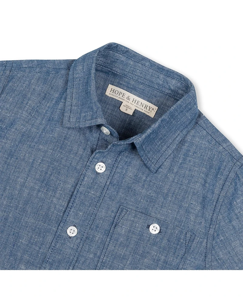 Hope & Henry Baby Boys Organic Short Sleeve Chambray Button Down Shirt
