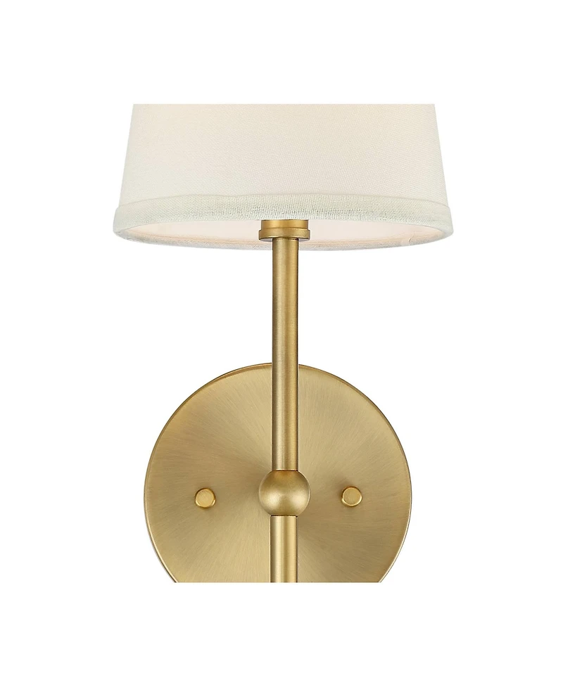Elena Modern Wall Light Sconces Set of 2 Warm Brass Gold Metal Hardwired 6" Cream Linen Shade for Bedroom Bedside Living Room House Home Hallway Dinin