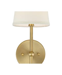 Elena Modern Wall Light Sconces Set of 2 Warm Brass Gold Metal Hardwired 6" Cream Linen Shade for Bedroom Bedside Living Room House Home Hallway Dinin