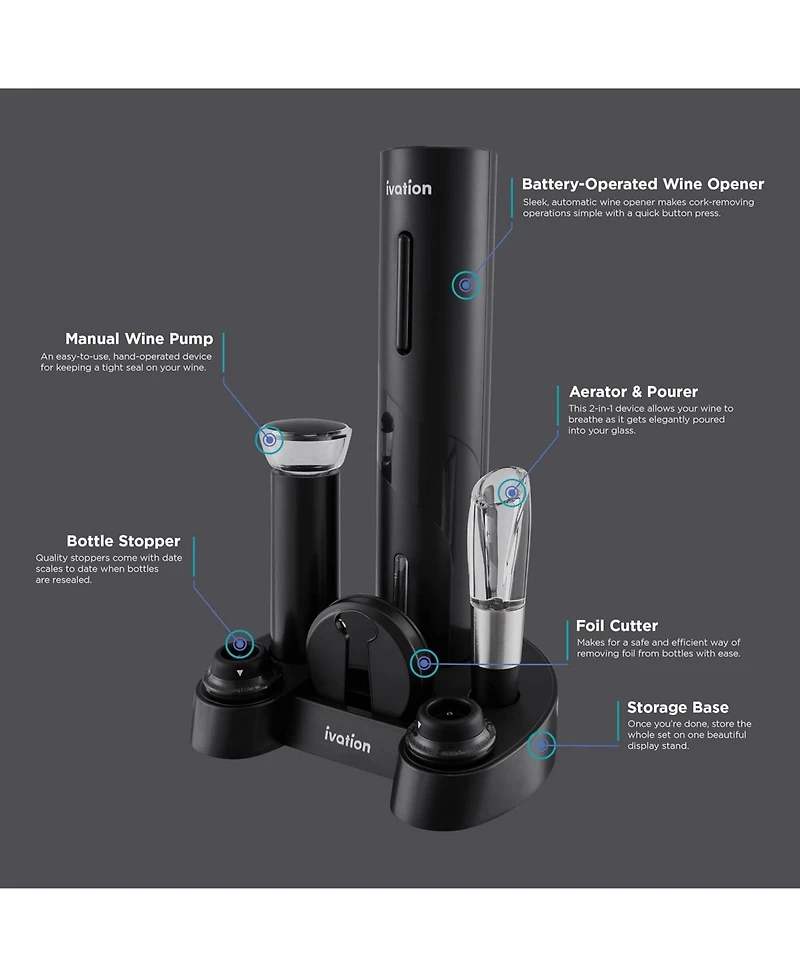 Ivation 7 Piece Wine Set, Electric Wine Opener, Wine Pump & More!