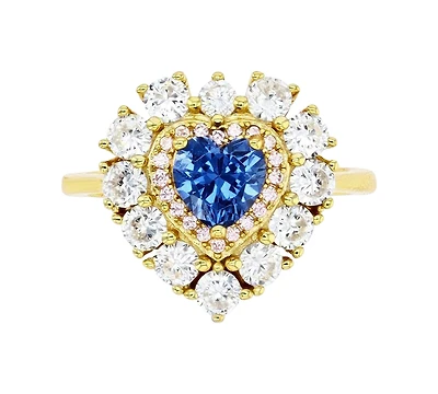 Cubic Zirconia Blue & White Heart Halo Ring 14k Gold-Plated Sterling Silver