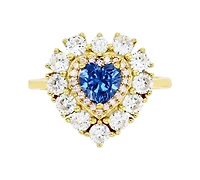 Cubic Zirconia Blue & White Heart Halo Ring 14k Gold-Plated Sterling Silver