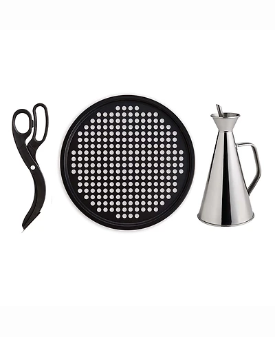 Fante's 3-Piece Crispy Pizza Pan with Pizza Scissors and Olive Oil Can Set, The Italian Market Original Since 1906