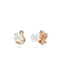 Swarovski Swan, Black, Rose Gold-Tone Iconic Swan Stud Earrings