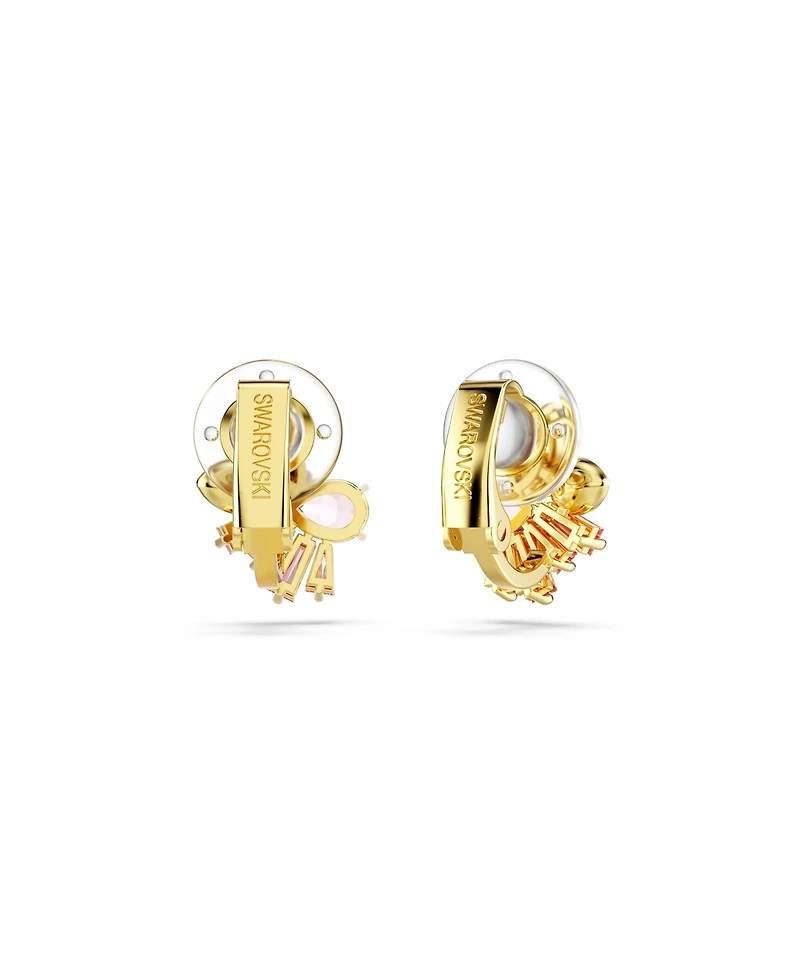 Swarovski Mixed Cuts, Flower, Pink, Gold-Tone Gema Clip-On Earrings