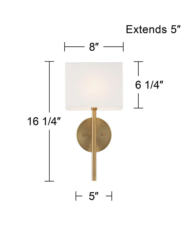 Possini Euro Design Modern Wall Sconce Lighting Warm Brass Hardwired 16 1/4" High Fixture Rectangular Linen Bedroom Home Living Room