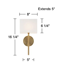 Possini Euro Design Modern Wall Sconce Lighting Warm Brass Hardwired 16 1/4" High Fixture Rectangular Linen Bedroom Home Living Room