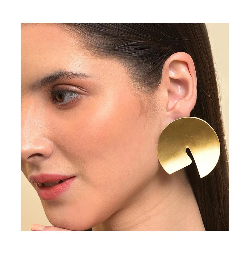 Sohi Women's Gold Metallic Circular Stud Earrings