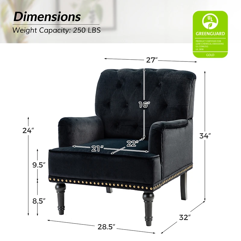 Velvet Tufted Upholstered Armchair with Nailhead Trim