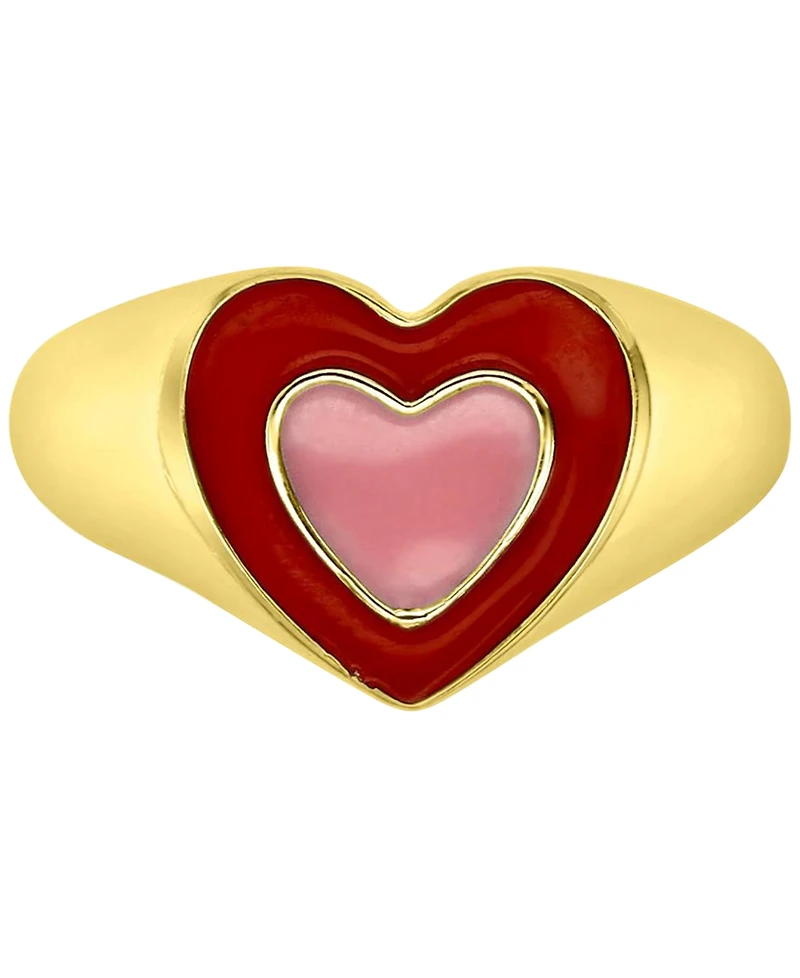 Red & Pink Enamel Heart Ring 14k Gold-Plated Sterling Silver