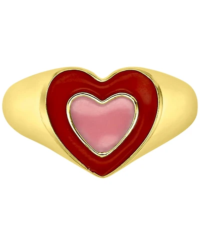 Red & Pink Enamel Heart Ring 14k Gold-Plated Sterling Silver