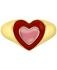 Red & Pink Enamel Heart Ring 14k Gold-Plated Sterling Silver
