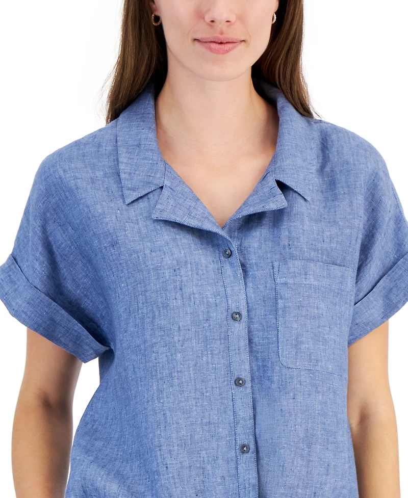 Charter Club Women's 100% Linen Tie-Front Shirt, Created for Macy's