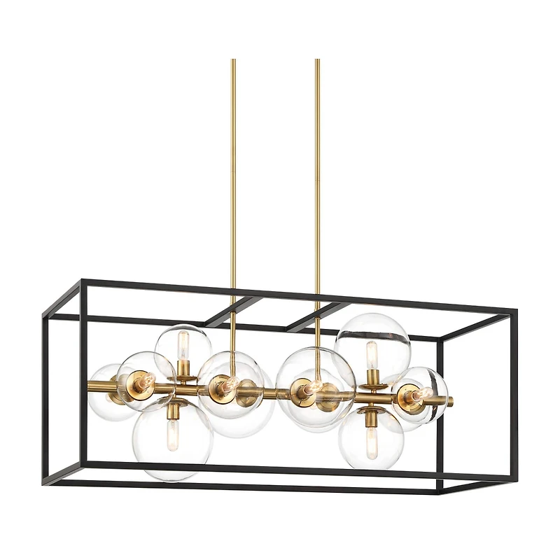Possini Euro Design Fitzgerald Black Gold Linear Pendant Chandelier 38" Wide Modern Clear Glass 12-Light Fixture for Dining Room