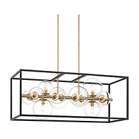 Possini Euro Design Fitzgerald Black Gold Linear Pendant Chandelier 38" Wide Modern Clear Glass 12-Light Fixture for Dining Room