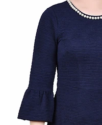 Ny Collection Women's 3/4 Length Imitation Pearl Detail Dress