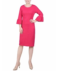 Ny Collection Women's 3/4 Length Imitation Pearl Detail Dress