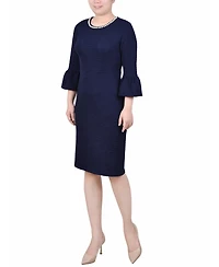 Ny Collection Women's 3/4 Length Imitation Pearl Detail Dress