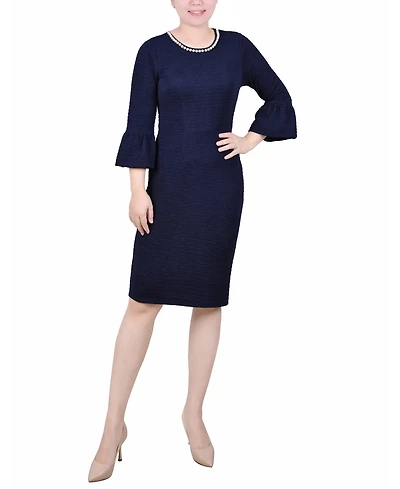 Ny Collection Women's 3/4 Length Imitation Pearl Detail Dress