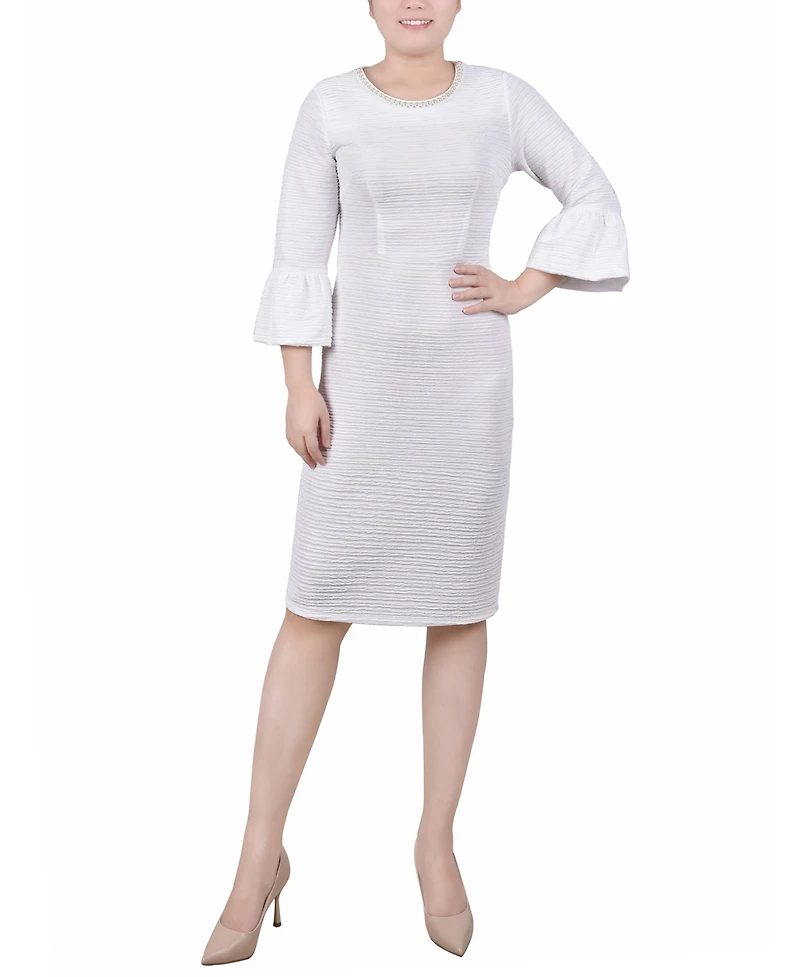 Ny Collection Women's 3/4 Length Imitation Pearl Detail Dress