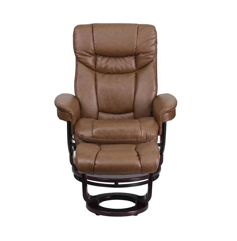 Multi-Position Recliner Chair & Curved Ottoman With Swivel Wood Base