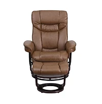 Multi-Position Recliner Chair & Curved Ottoman With Swivel Wood Base
