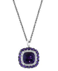 Effy Amethyst (10 ct. t.w.) & White Topaz (5/8 ct. t.w.) 18" Halo Pendant Necklace in Sterling Silver
