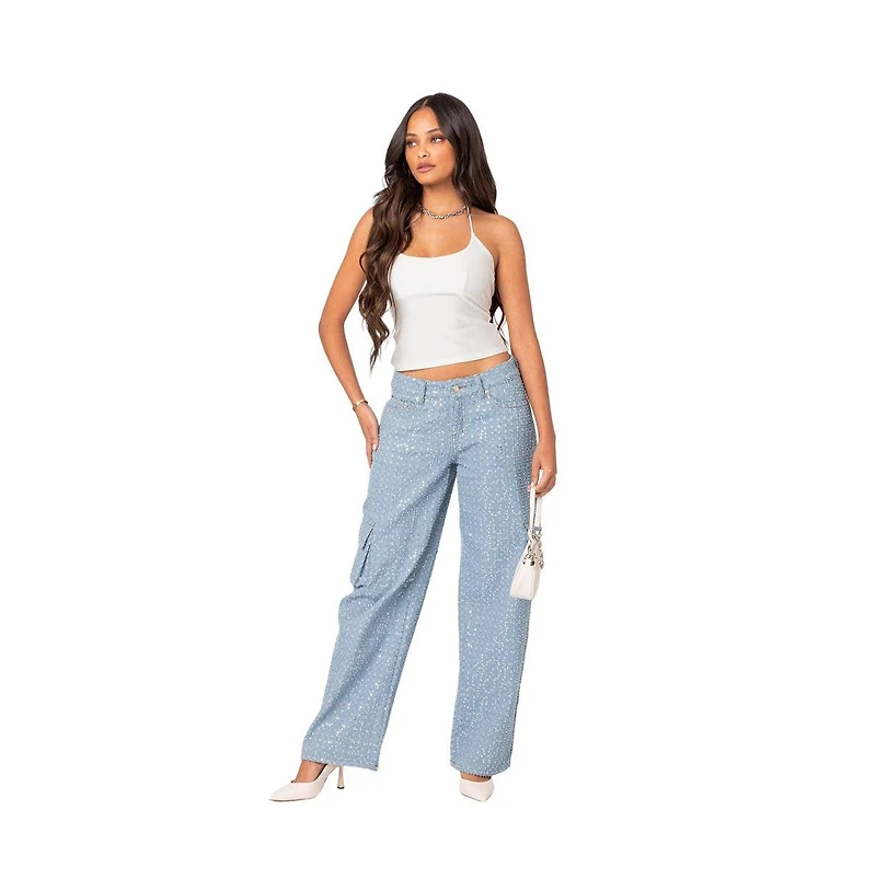 Women's Icing sequin low rise cargo jeans