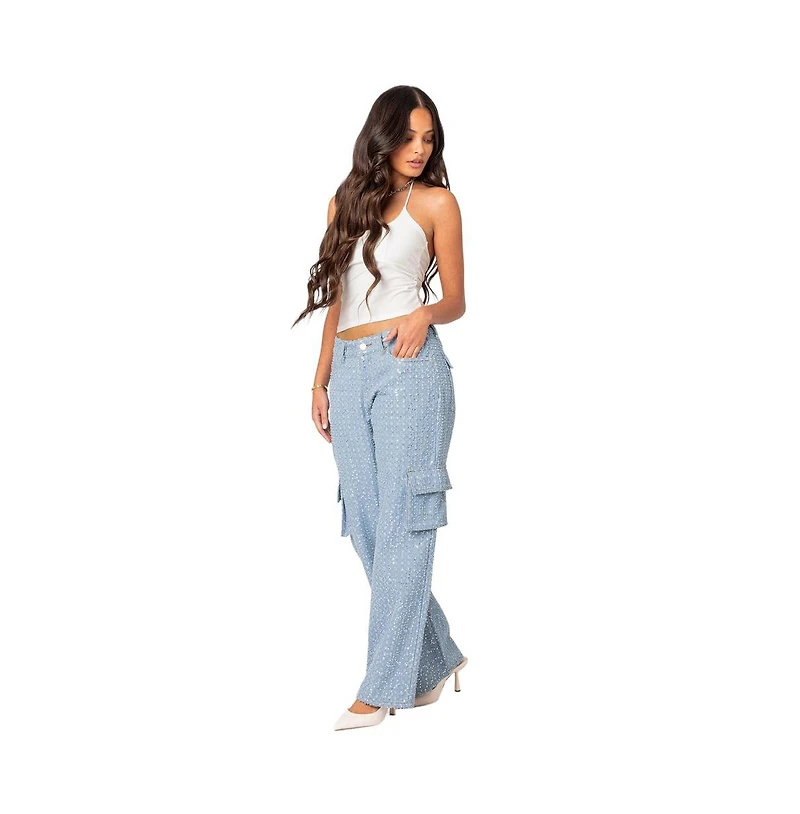 Women's Icing sequin low rise cargo jeans