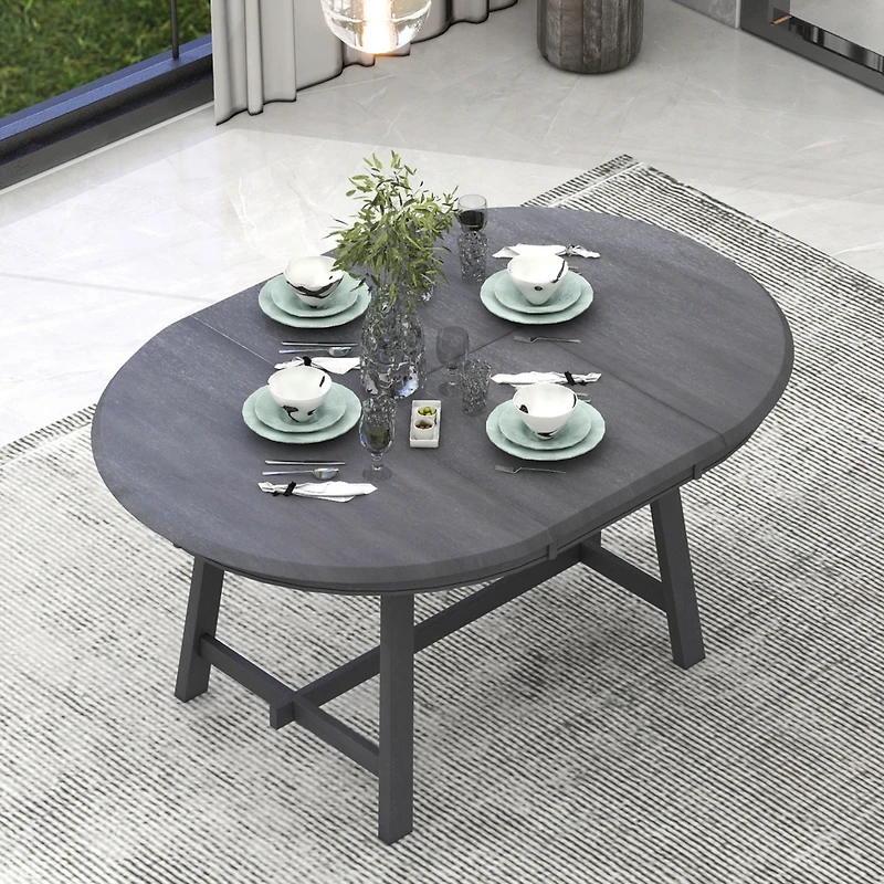 Simplie Fun Wood Dining Table Round Extendable Dining Table For Dining Room