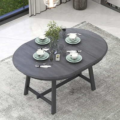 Simplie Fun Wood Dining Table Round Extendable Dining Table For Dining Room