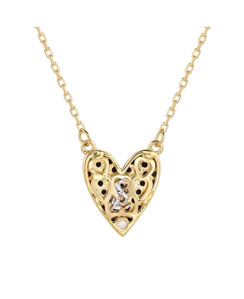 Suzy Levian Sterling Silver Cubic Zirconia Pave Solid Heart Necklace