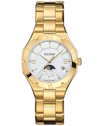 Balmain Women's Swiss Be Balmain Moonphase Diamond (1/20 ct. t.w.) Gold Pvd Stainless Steel Bracelet Watch 33mm