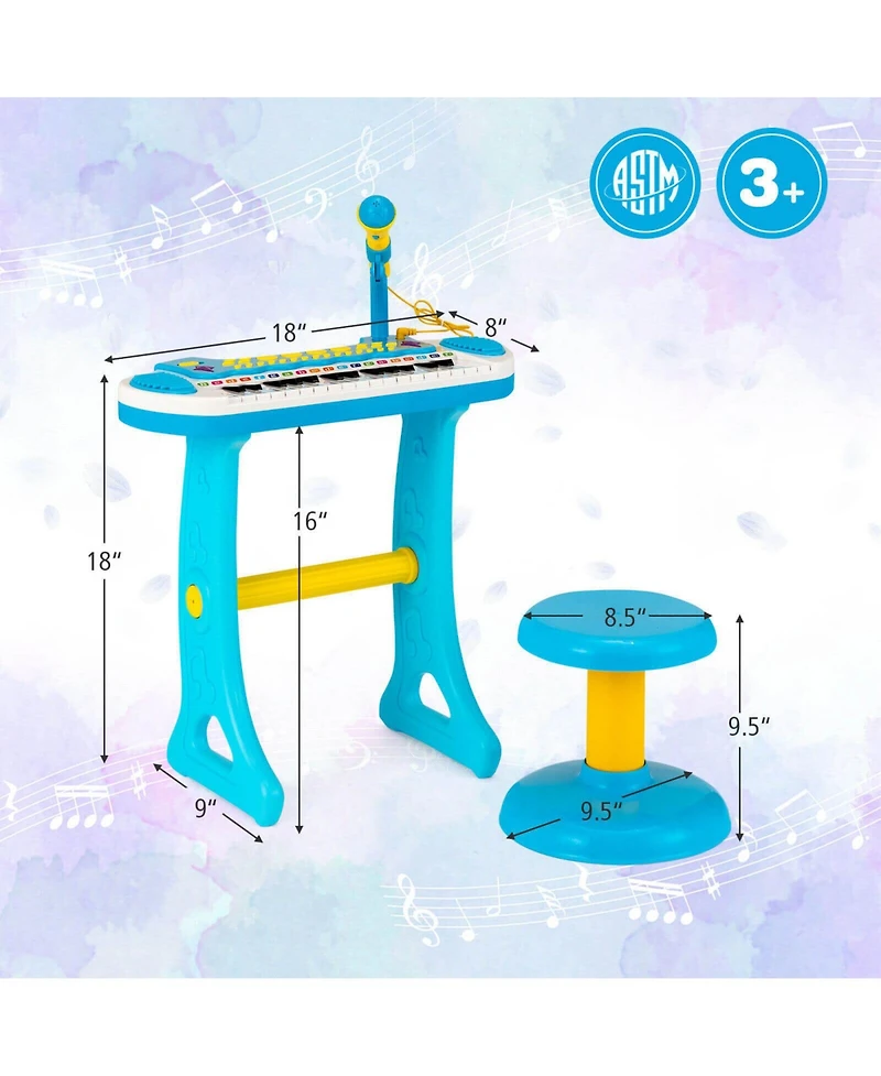 31-Key Kids Piano Keyboard Toy with Microphone and Multiple Sounds for Age 3+