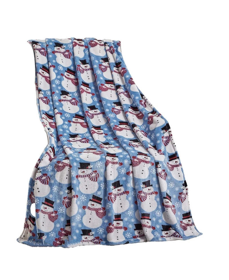 Kate Aurora Holiday Living Winter Blues Snowman Christmas Ultra Soft And Plush Hypoallergenic Throw Blanket