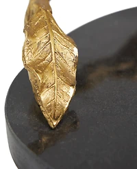 Rosemary Lane Real Marble Oval Tray with Gold-Tone Leaf Handles, 19" x 10" x 2"