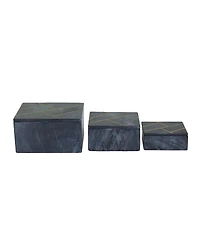 Rosemary Lane Real Marble Box with Gold-Tone Linear Lines Set of 3 - 9", 7", 6"W