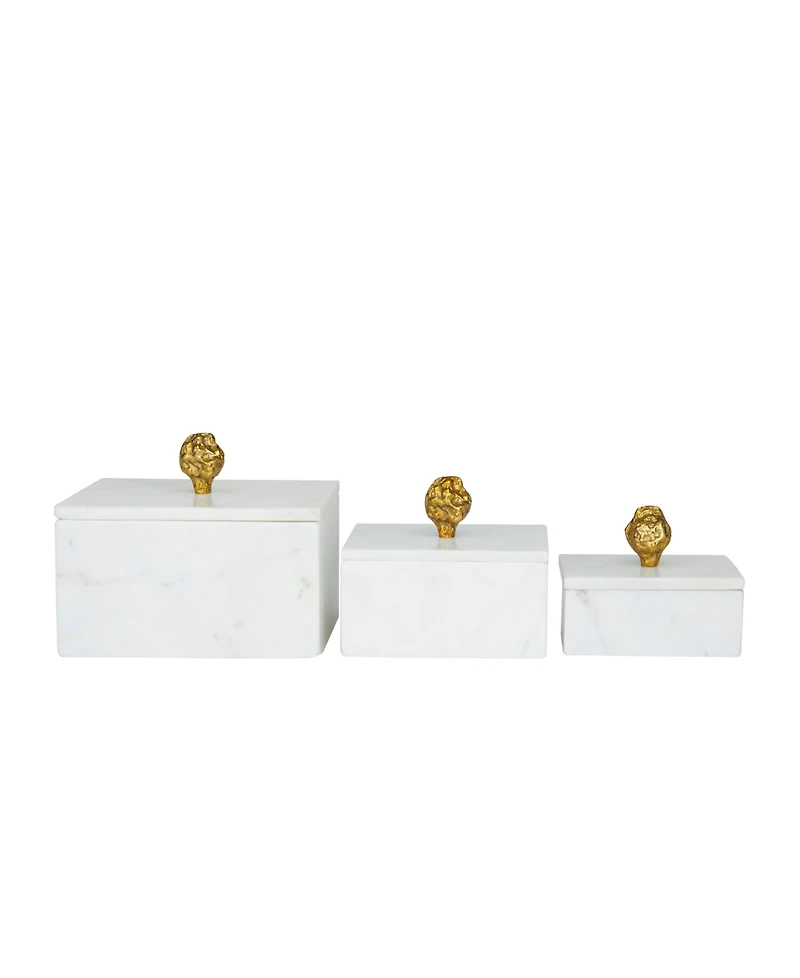 Rosemary Lane Real Marble Box with Gold-Tone Finial Set of 3 - 9", 7", 6"W