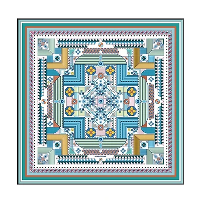 Jessie Zhao New York Double Sided Silk Scarf of Reconstruction with Shapes in Blue