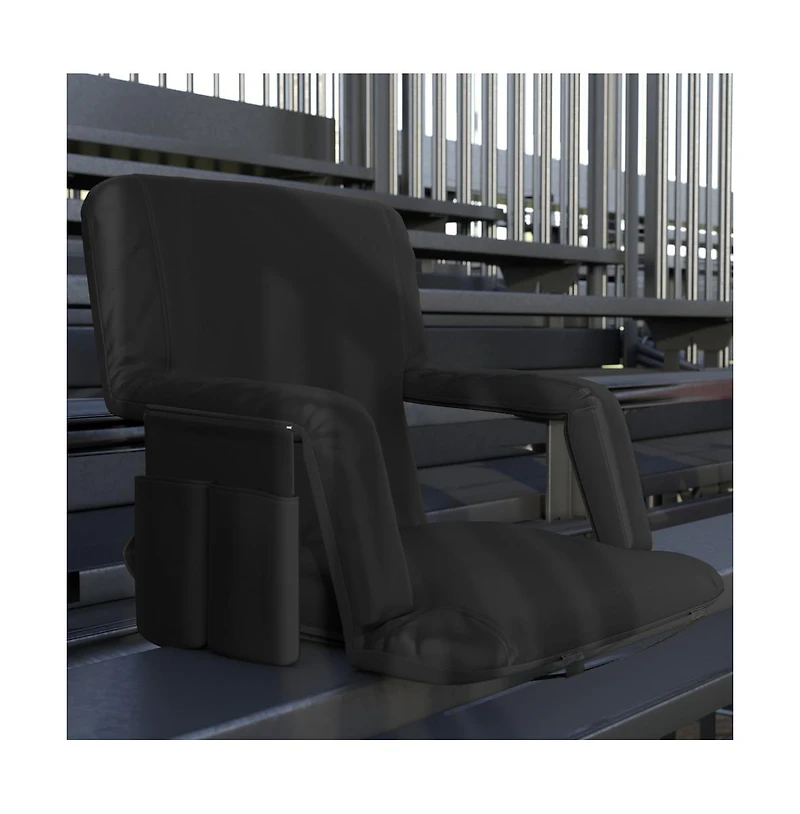 Portable Stadium Chair With Armrests, Reclining Padded Back & Seat, Lightweight Metal Frame Backpack Straps, Storage Pockets